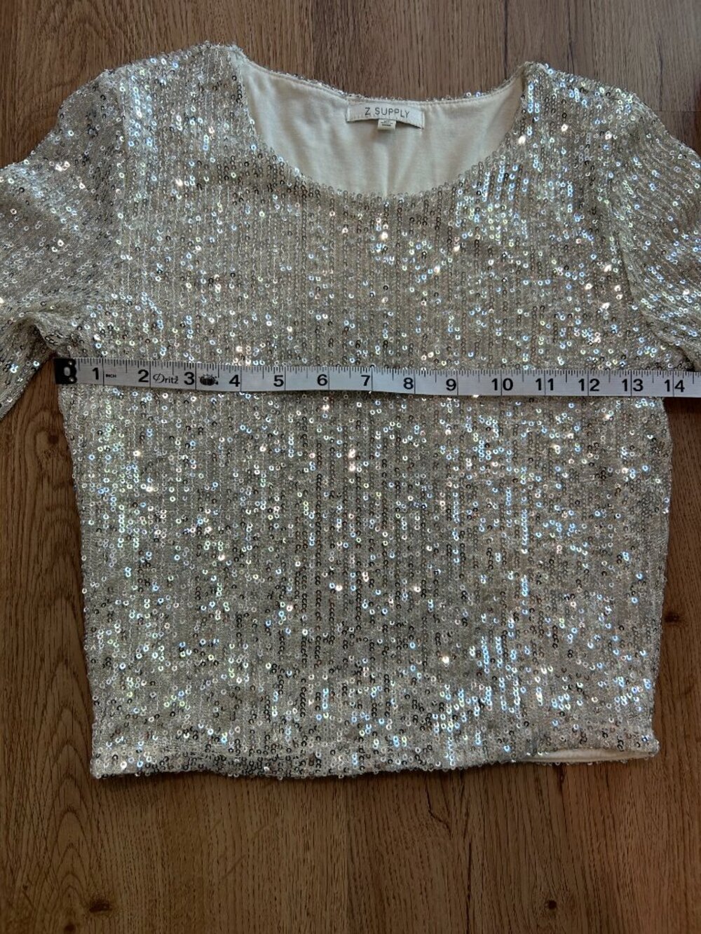 Z Supply Aurora Sequin Top XS Silver Long Sleeve Party Holiday Glam Crop Top - Picture 7 of 7